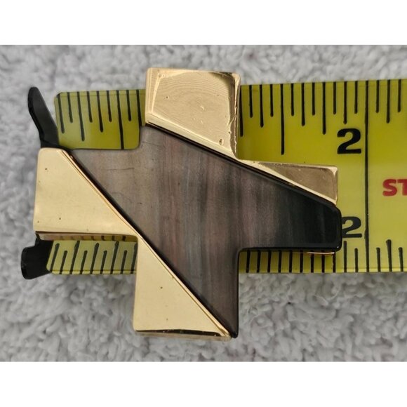 Vintage Monet Gold & Black Cross Lapel Pin Brooch 2" inches Abstract Design - Picture 6 of 6